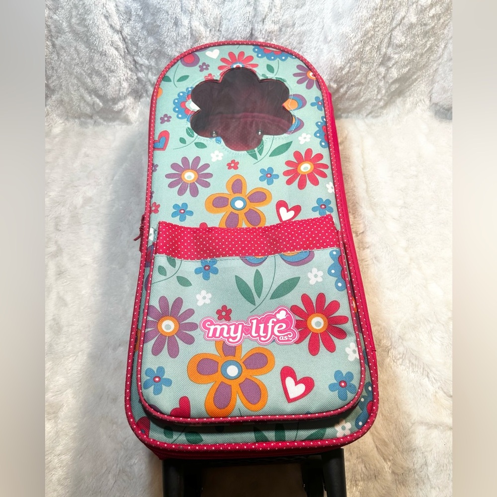Girls My Life As 20" Pink Floral Rolling Travel Carry Case Bag With Window